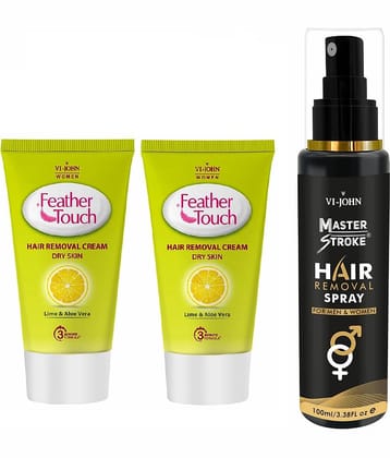 VI-JOHN Master Stroke Hair Removal Spray 100ml & Lime & Aloe Hair Removal Cream 40g Each - Pack of 3