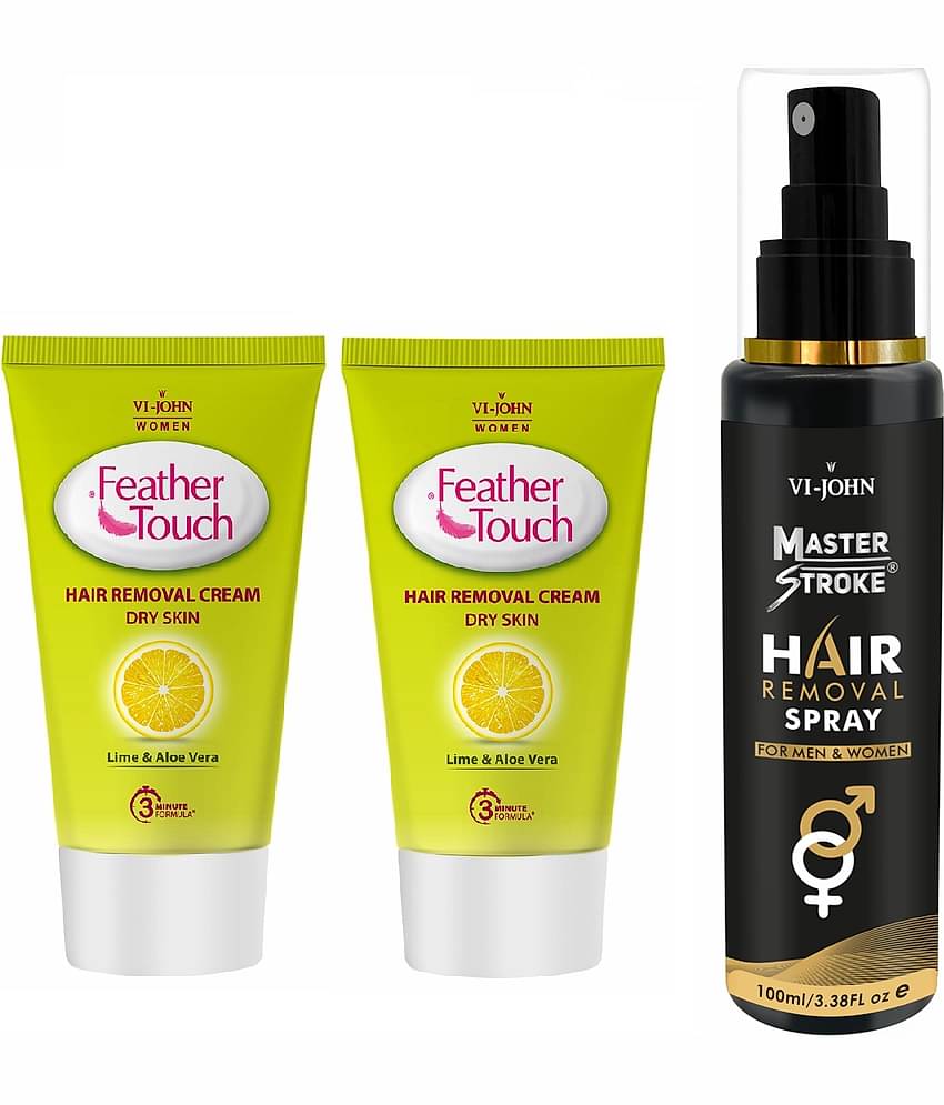 VI-JOHN Master Stroke Hair Removal Spray 100ml & Lime & Aloe Hair Removal Cream 40g Each - Pack of 3