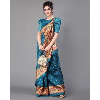 Green Colour Dotted Printed Saree With Blouse Piece