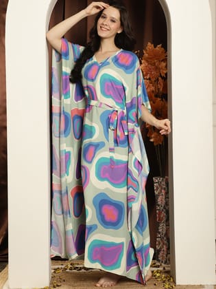 Multicolor Abstract Printed Viscose Rayon kaftan For Woman-s