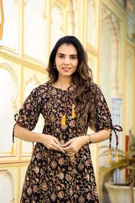 TRADITIONAL BAGRU PRINTBagru Hand Block Printed Cotton One Piece DressAttached Dori with Tussle in Neck Line