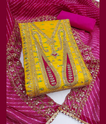 Nayanthara Trends Unstitched Chanderi Embroidered Dress Material - Yellow ( Pack of 1 )
