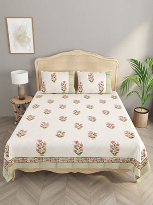 Handblock printed Jute Cotton Bedcover - Double King with 2 Pillow Covers-Hand Block / Double King (90X108 Inches)