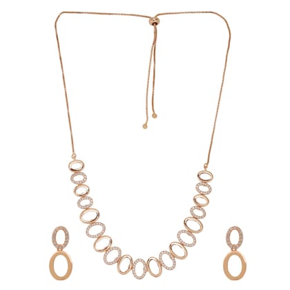 Rose Gold Plated AD Stone Necklace And Pair Of Earrings for Women | Special Ocassion, Wedding, Dating | Anti Tarnish | Anti Allergy | Necklace and Earring Set | Gift for Her