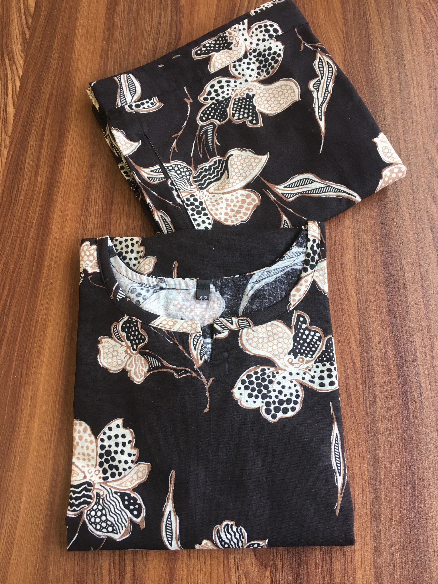 Flower & Leaf - Black - Cord Set - Pure Cotton-42 - XL