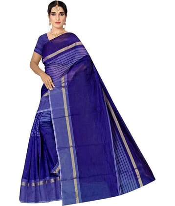 Vkaran Cotton Silk Solid Saree With Unstitched Blouse Piece ( Navy Blue )