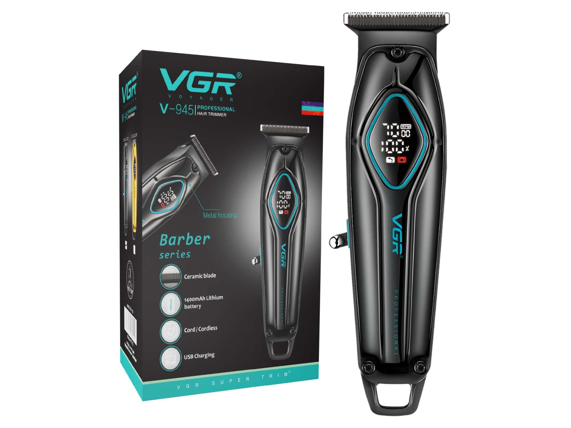 VGR V-945 Professional Trimmer 180 min Runtime 4 Length Settings (Black)
