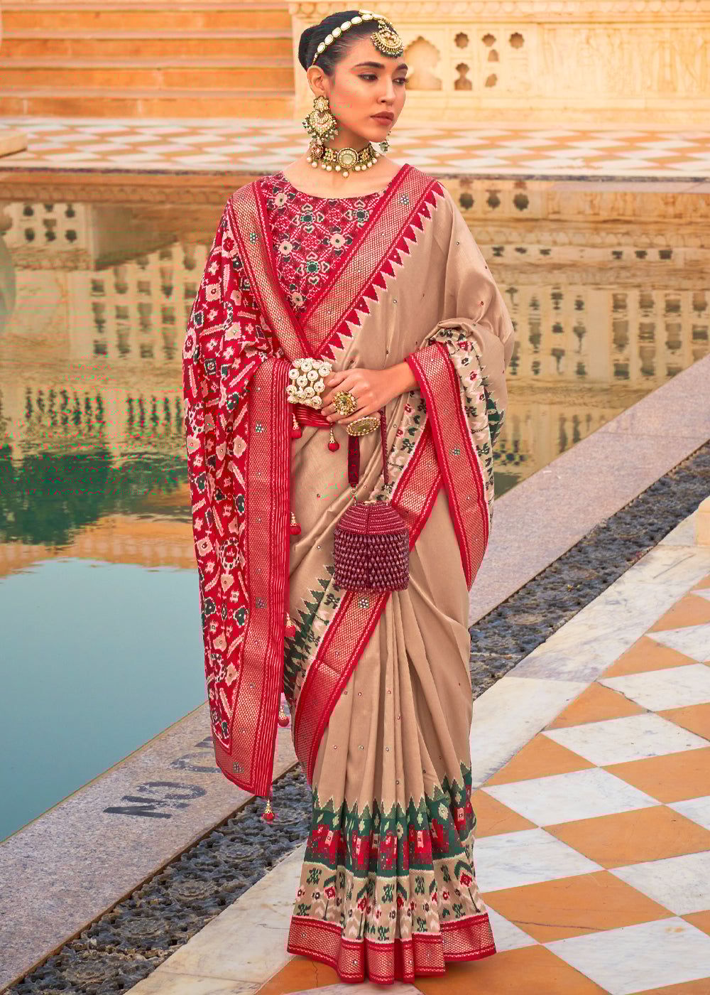 Sand Beige Woven Patola Silk Saree