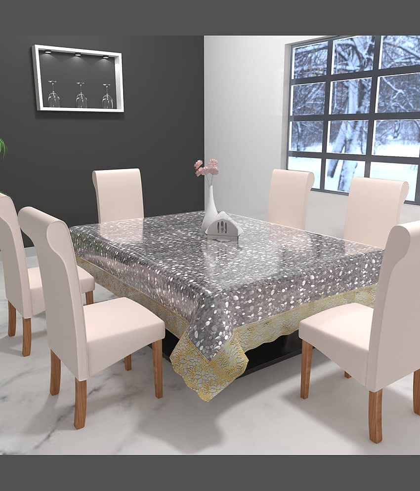 CASA FURNISHING Self Design PVC 6 Seater Rectangle Table Cover ( 228 x 152 ) cm Pack of 1 Gold