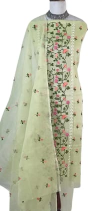 Kota Doria Dress Material Pista Green Floral Jaal