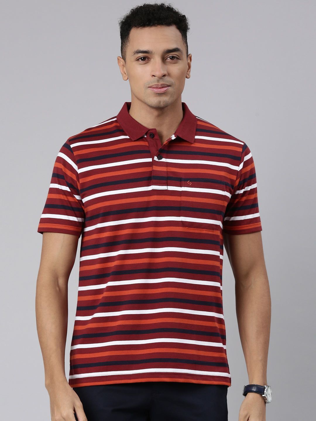 Classic Polo Men's Half Sleeve Maroon/White Polo Neck Cotton Blend Authentic Fit T-Shirt | AVON - 575 B AF P