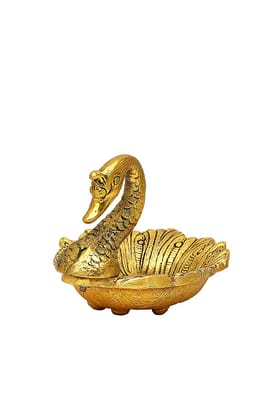 DreamKraft White Metal Duck Shaped Solid Dry Fruit Tray (Gold)