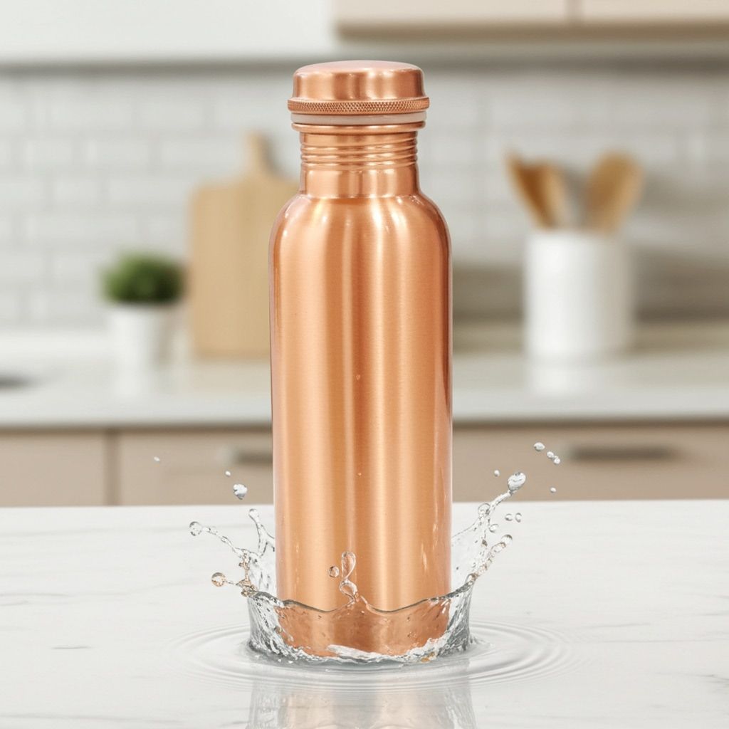Copper Drinking Water Bottle 900 ML | Best for Daily Hydration & Ayurveda , Height : 10.5 Inch (BCMAS079 Y)