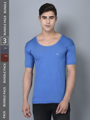 Men's Assorted Pack of 3 Solid Combed Cotton Shrinkless Vest