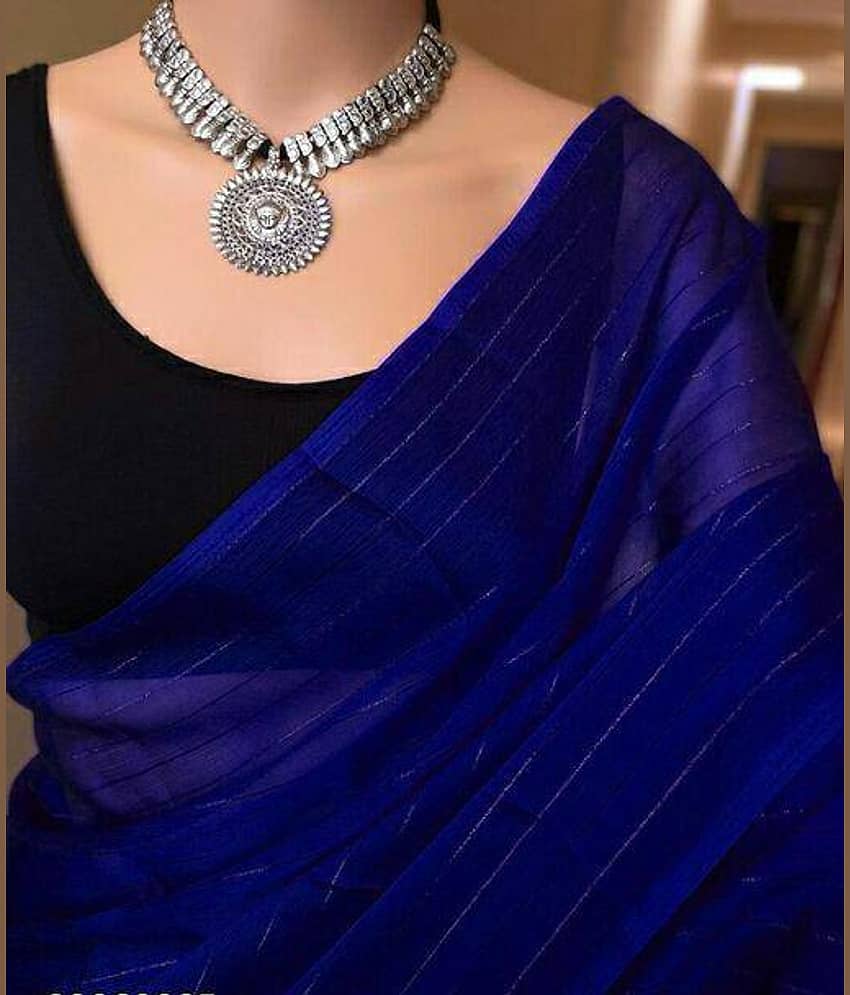 Shree Gullak Silk Georgette Printed Saree With Stitched Blouse ( Blue )