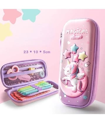 FEDIFU  3D EVA Unicorn Pencil Case Multipurpose Zipper Compass Box School Stylish Organiser Return Gift for Students Girls Kids Hardtop Pen Holder Stationery Box Cosmetic Pouch(Pink)