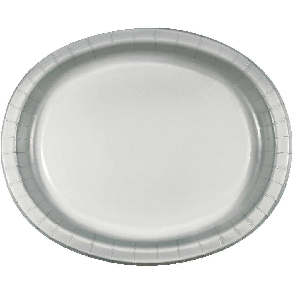 Silver Shimmering Oval Platter Plates - 12 inches - 8PC