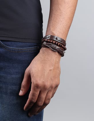 Tan Leather Trio Bracelet-Brown