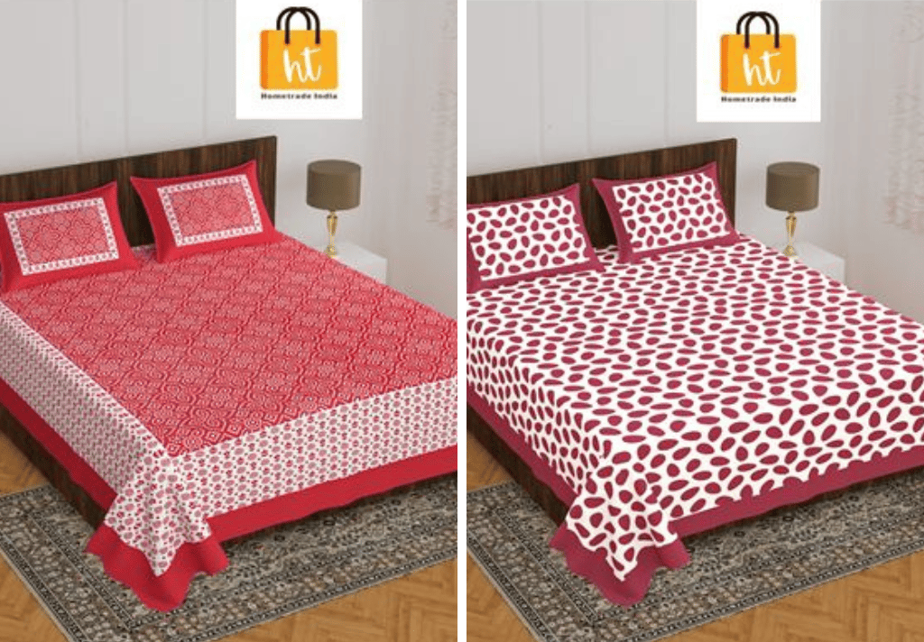 2201-Hometrade India- Standard Double Size (90*100 in )-Combo Jaipuri Double bedsheet With Matching Pillow Cover