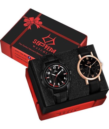 Septem Black Leather Analog Womens Watch