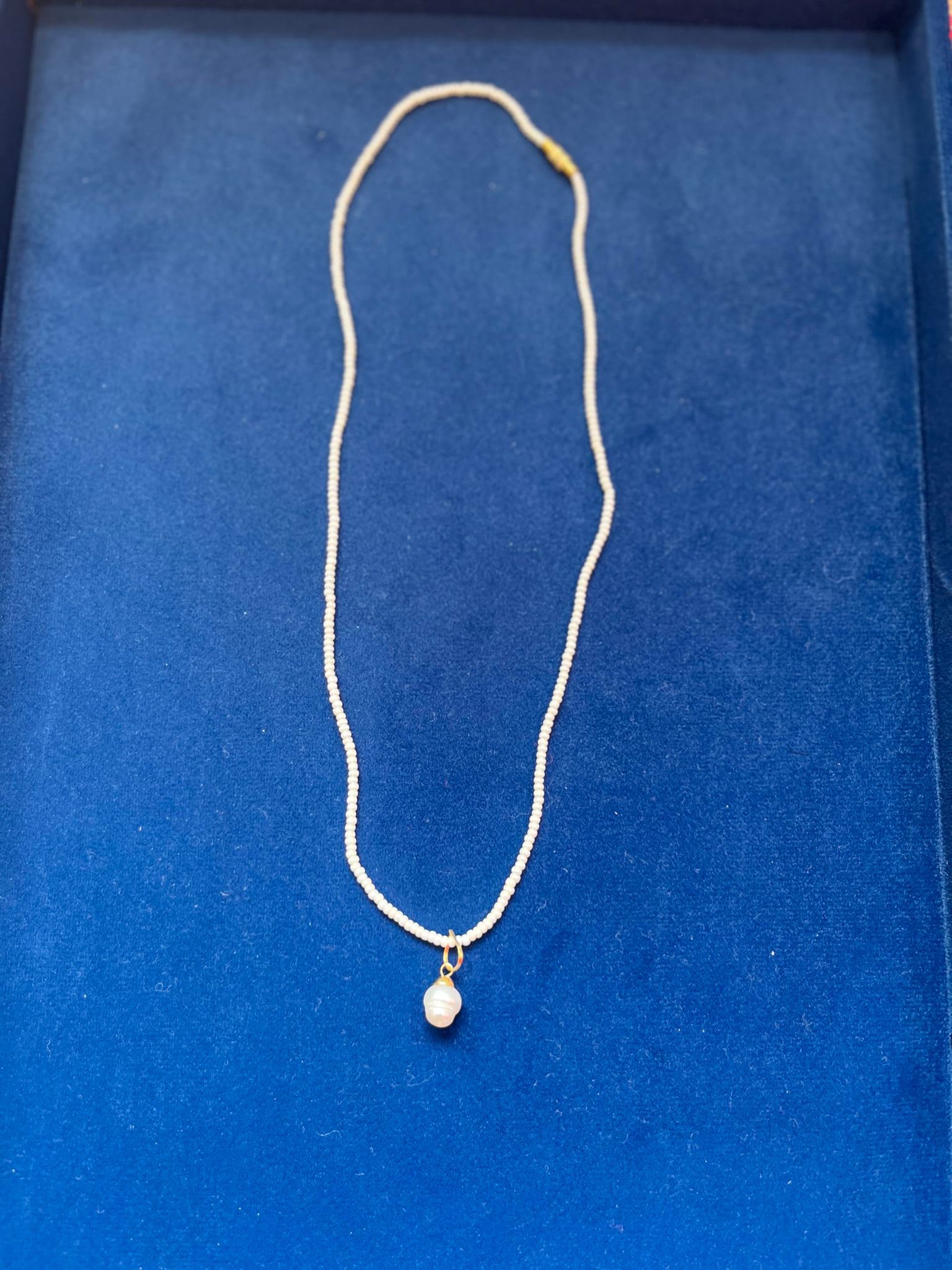 TULIP Traditional Artisians' Upliftment Livelihood Program Pearl Pendant Necklace with White Beaded Chain, Gold Tone Bail, Delicate Jewelry