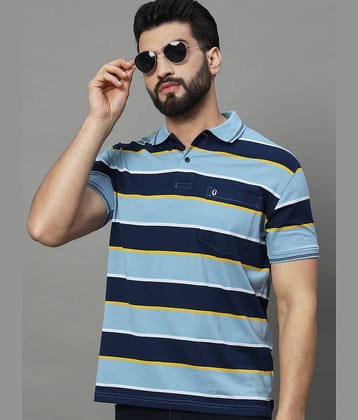 UNIBERRY Pack of 1 Cotton Blend Regular Fit Striped Half Sleeves Men's Polo T Shirt ( Sky Blue )