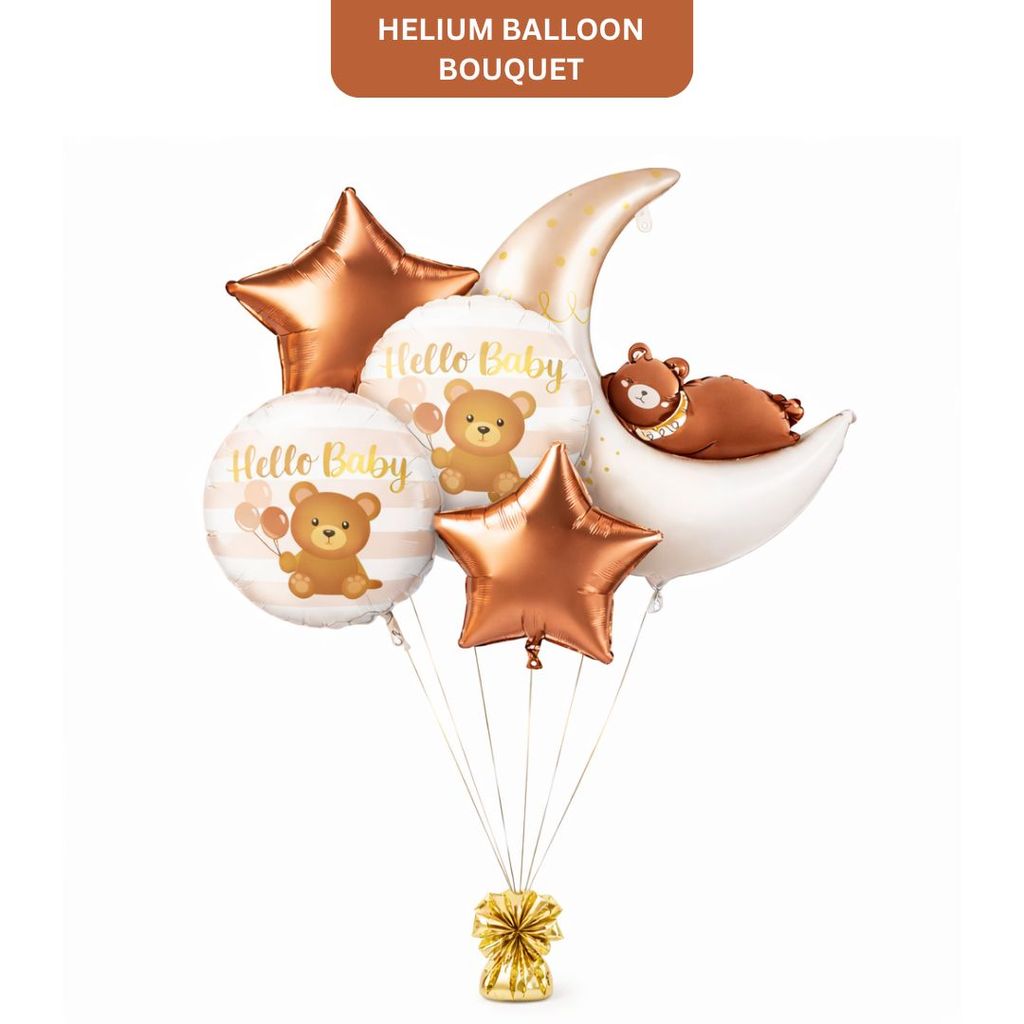 Welcome Baby Moon and Bear Shaped Helium Filled Balloon Bouqet Set of 5PC - Party and Festive Needs | Buy online on ZillyBuy