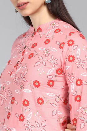 Pink Cotton Floral Print Regular Tunic Top VT1103 Pink Cotton Floral Print Regular Tunic Top VT1103
