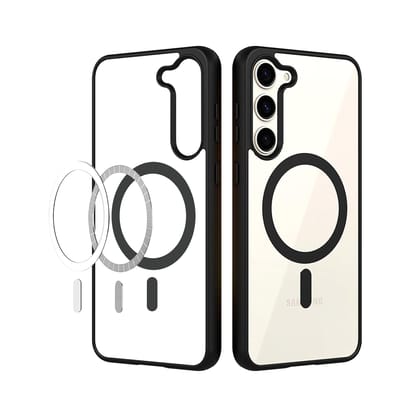 Magfit Cover for Samsung Galaxy S23 (5G) | Mag-Safe Wireless Charging | Designed with Magnetic Lock Shockproof Phone Bumper Transparent Back Case Cover (Black)