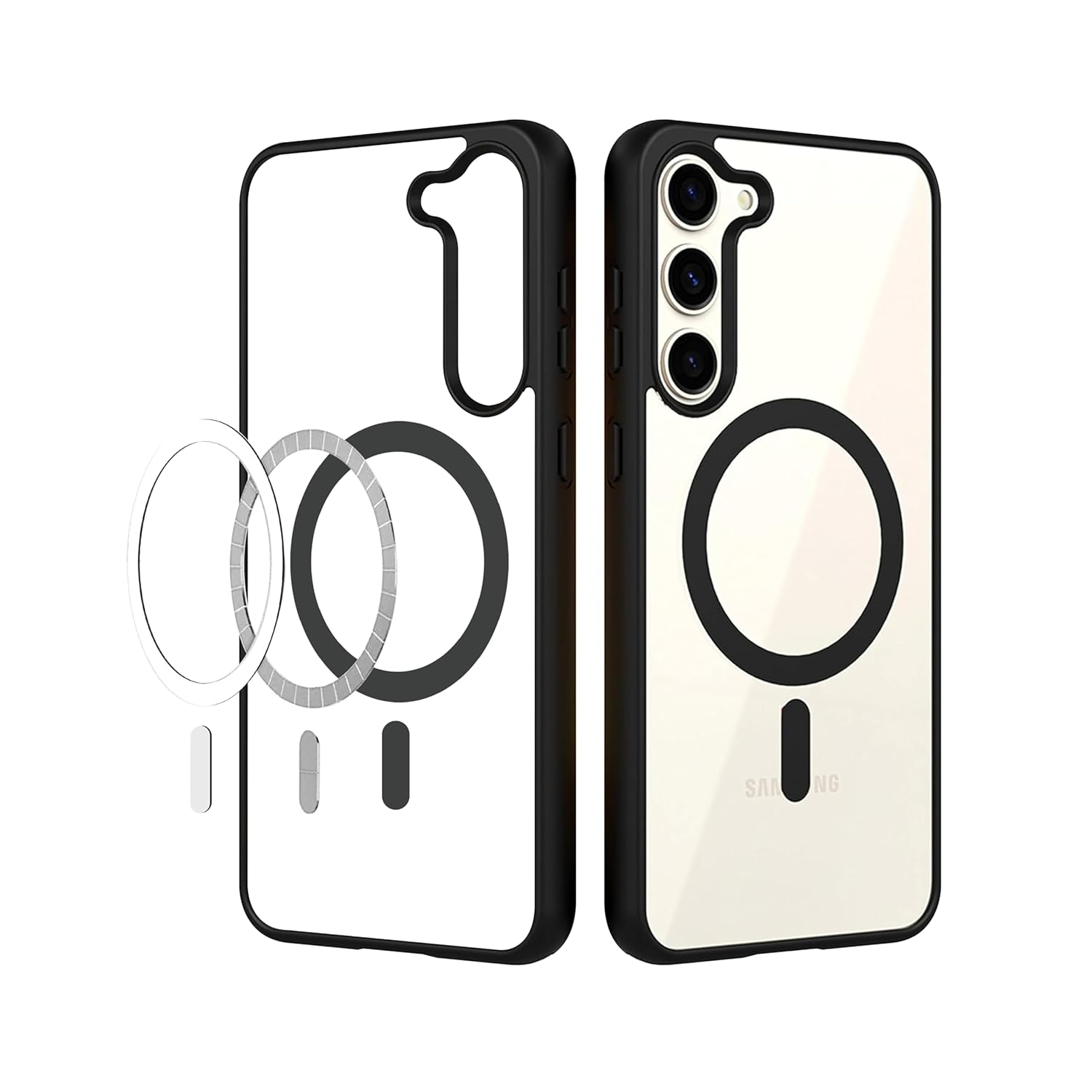 Magfit Cover for Samsung Galaxy S23 (5G) | Mag-Safe Wireless Charging | Designed with Magnetic Lock Shockproof Phone Bumper Transparent Back Case Cover (Black)