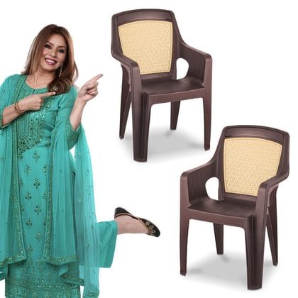 MAHARAJA Plastic Chair Set, Chair for Living Room, Home, Plastic Chair for Home with Arm Rest/Modern Stylish Design with Glossy & Matte Finish Bearing Capacity 200Kg.