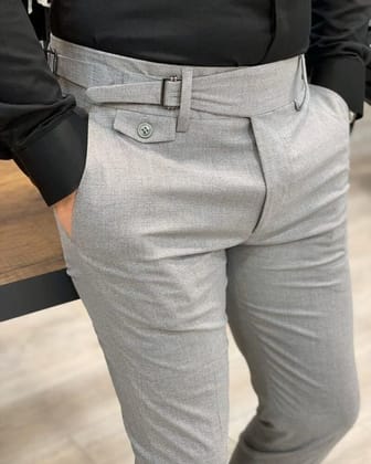Ash Grey Single Buckle Formal Gurkha Pants by ITALIAN VEGA®-28