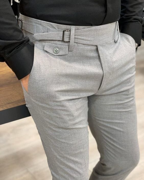 Ash Grey Single Buckle Formal Gurkha Pants by ITALIAN VEGA®-28