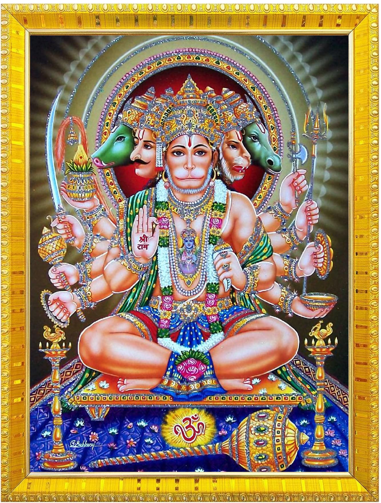 NOKKES 5 Mukhi Hanuman Ji Panchmukh hanuman ji Golden 5X7 Inch Photo Frame_AQW13