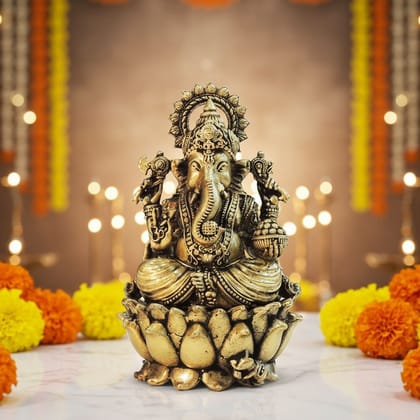 Brass Ganesh Ji Idol – Handmade Lord Ganesha Murti, Height : 4.3 Inch (BSMAS1828 G)