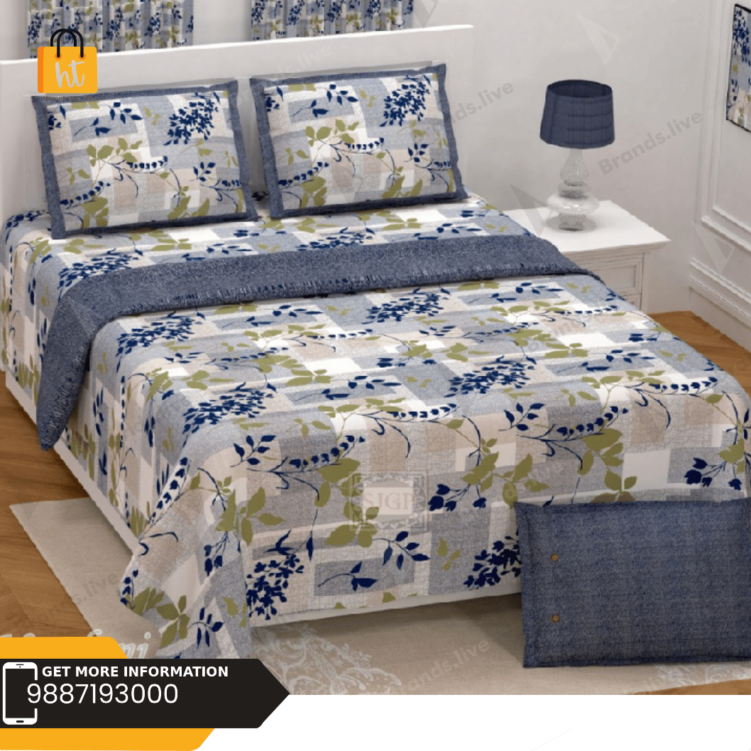 3001-Hometrade India-Standard King Size (90*108 Inches) Double Bedsheet With 2 Pillow Cover-RJ-14-Jaipur lining-3302