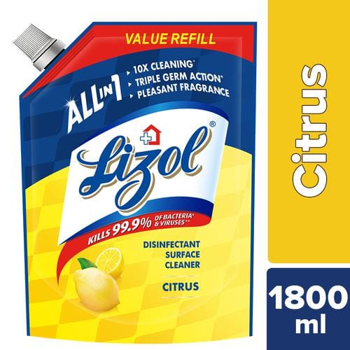 Lizol Disinfectant Surface & Floor Cleaner Liquid Refill Pack - Citrus, 1800 ml