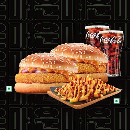 2Crispy Veg Burger+Korean Spicy Fries+2Coke
