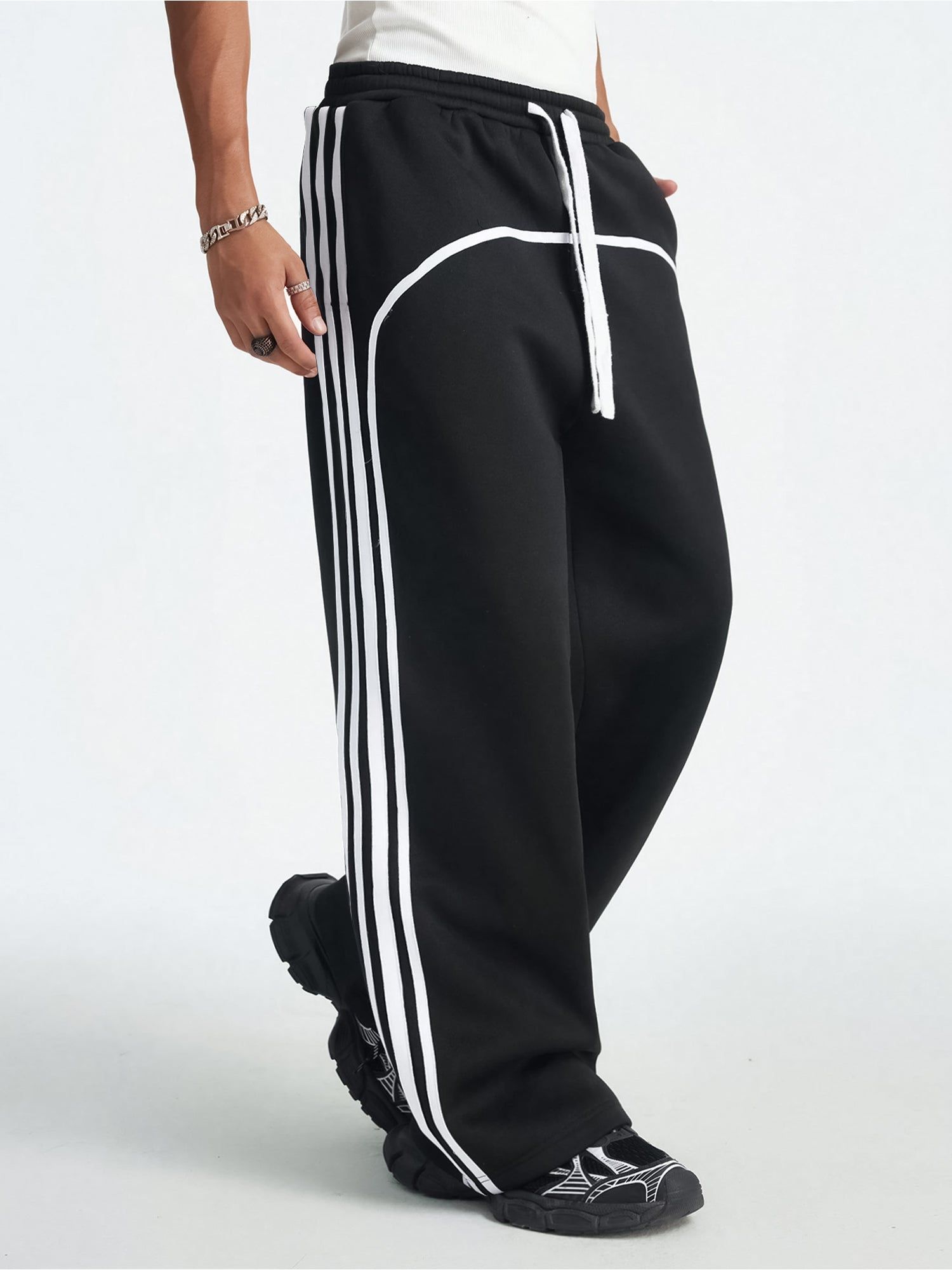 Baggy Fit Side Tapped Black Pant-30