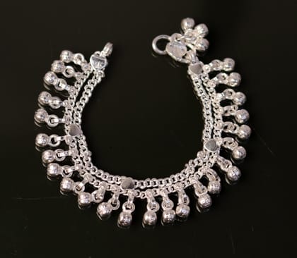 6.5" Handmade vintage style sterling silver fabulous noisy jingle bells anklets, baby foot bracelet tribal ethnic jewelry  india ank168