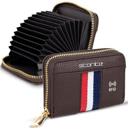 Storite - 12 Slot RFID PU Leather Card Holder Wallet with Zipper for Men & Women