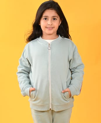 OIL GREEN PINK SIDE TAPE FLEECE ZIPPER SWEATSHIRT D - GREEN-6-12 MONTHS / 1N / GREEN