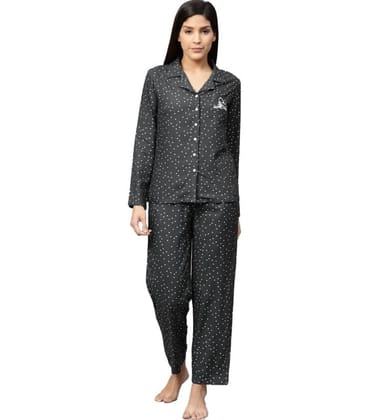 Women's Casual Full Sleeves Polka Dot Printed Rayon Shirt with Pyjama Pant Night Suit Set (Grey, 2XL)-PID48565
