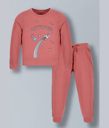 PLUM TREE Pack of 1 Girls Cotton Sweatshirt With Joggers ( Pink )