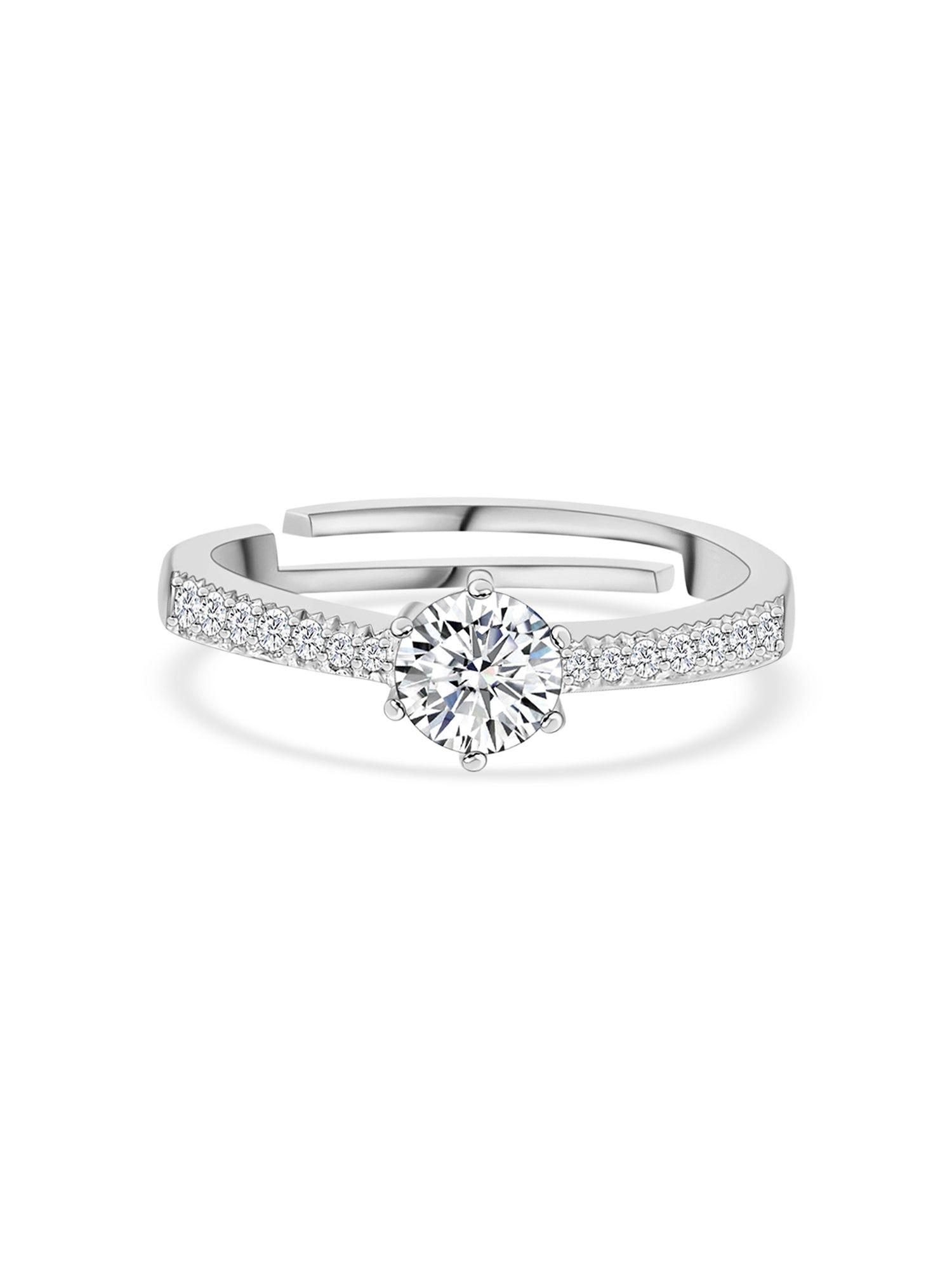 1.25 Carat Solitaire Adjustable Silver Ring For Women-Adjustable