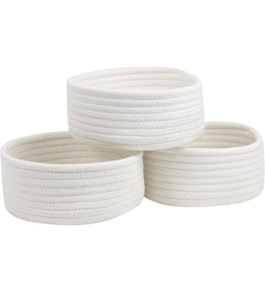 Generic Cotton 8x3 Inch Round 3 Set Bedside Organizer With Out Lid (White)-PID66382