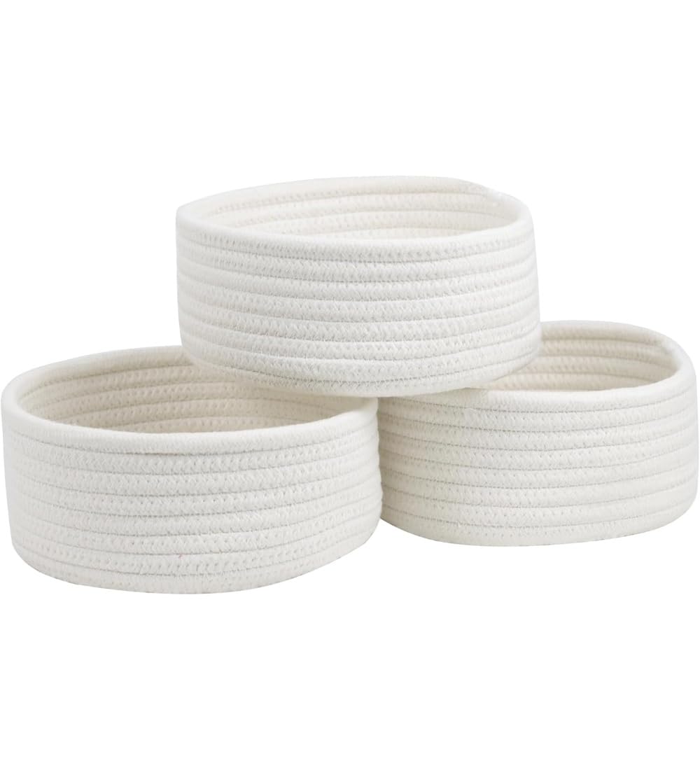 Generic Cotton 8x3 Inch Round 3 Set Bedside Organizer With Out Lid (White)-PID66382