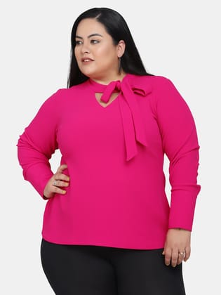 Cut Out V-Neck Stretch Top - Hot Pink-2XL