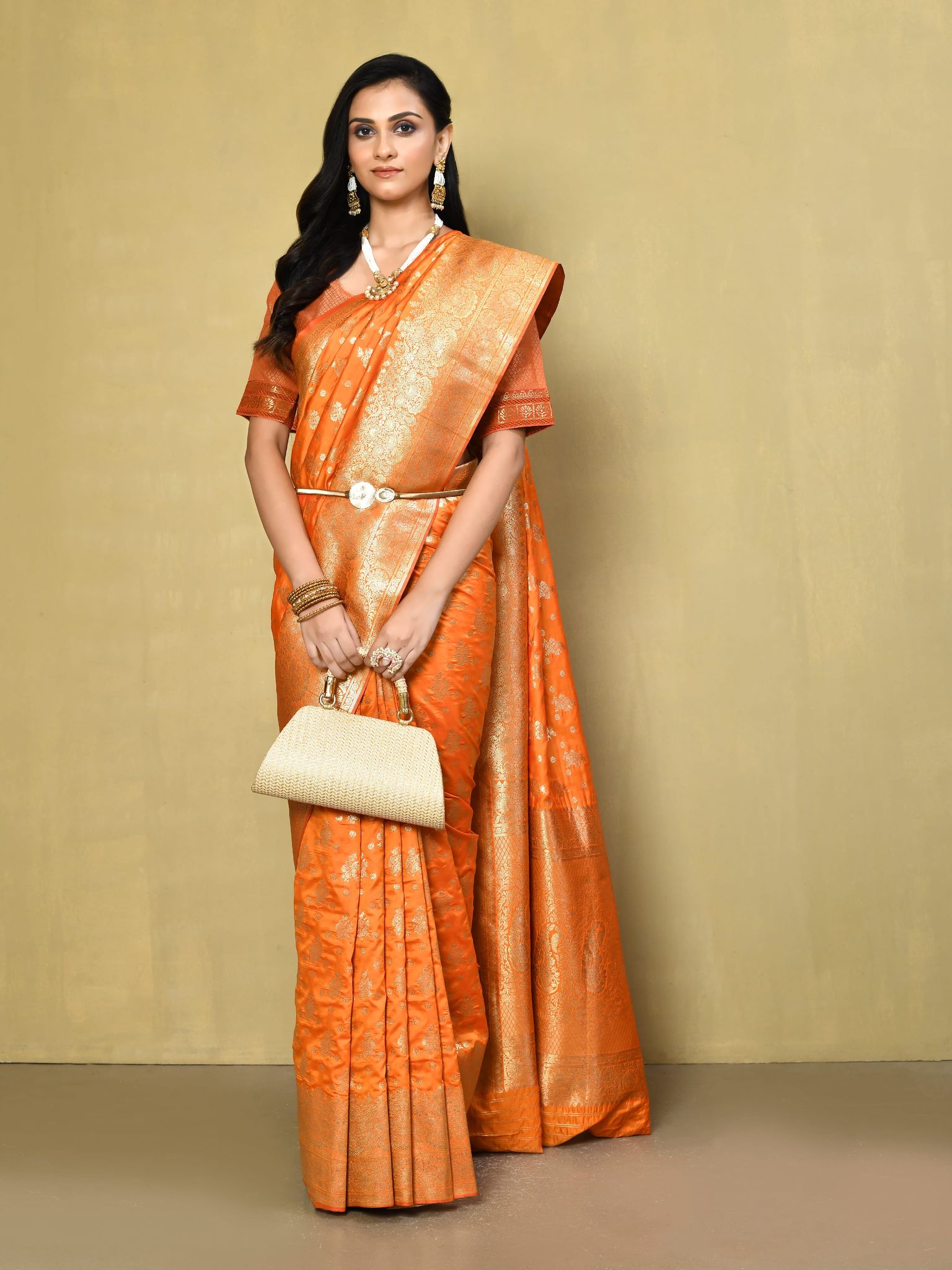 Orange  banarasi  Silk Saree