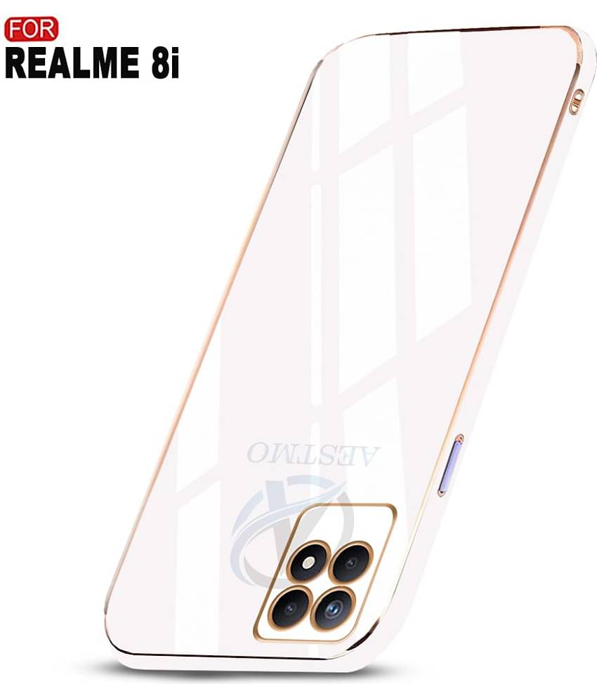 AESTMO - White Silicon Plain Cases Compatible For Realme 8i ( Pack of 1 )